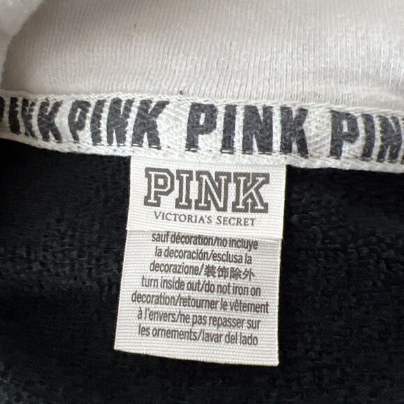 Pink Victoria's Secret Sweater Women Medium Black Colorblock Pullover 3/4 Zip - Picture 5 of 16
